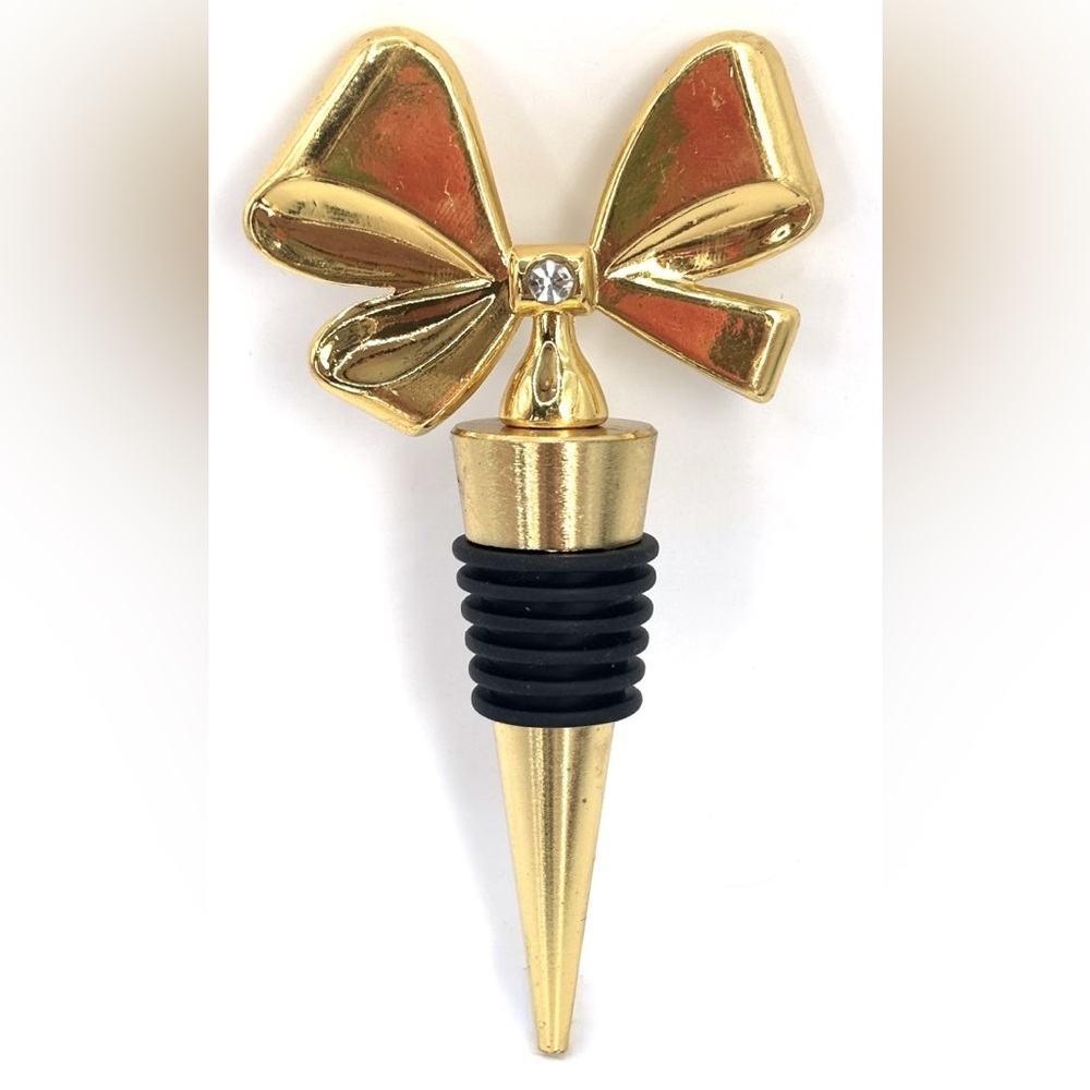 4" Stainless Steel Gold Metallic Christmas Holiday Bow Wine Bottle Stopper New